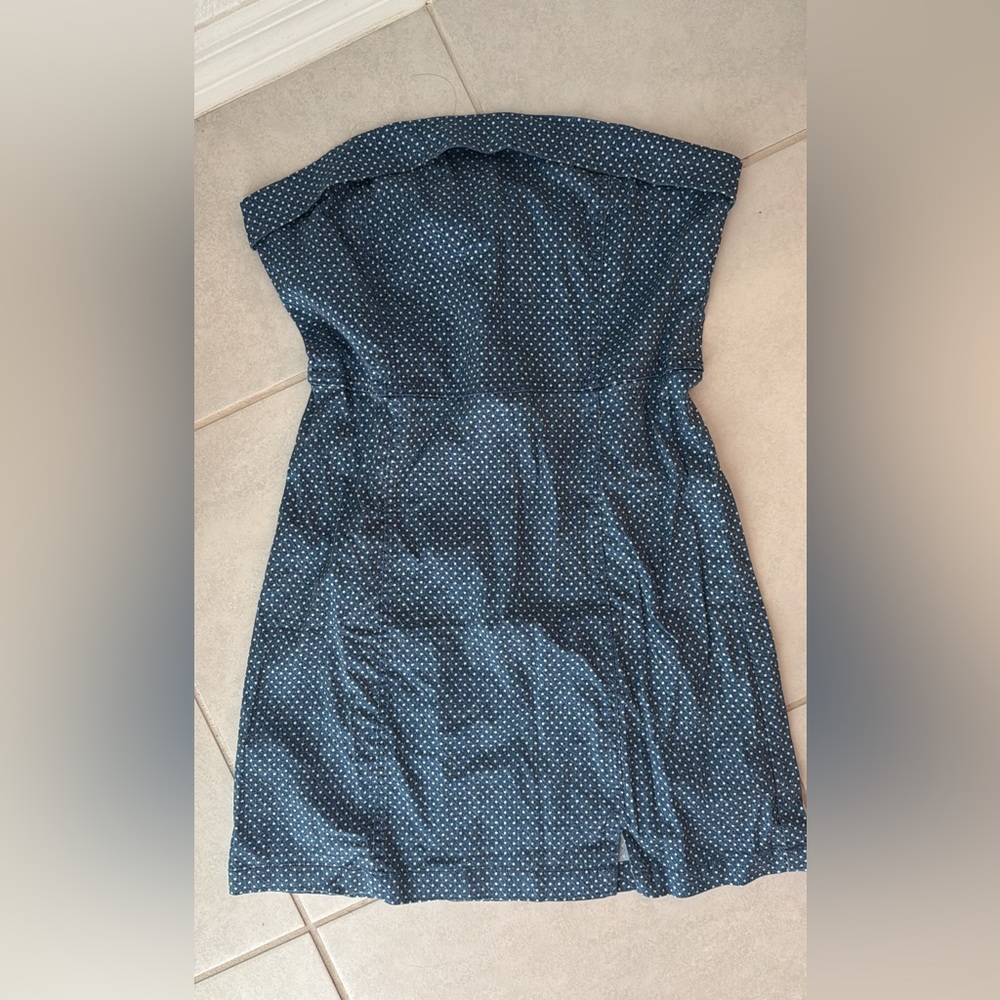 American Eagle Outfitters Navy Strapless Polka Dot Dress